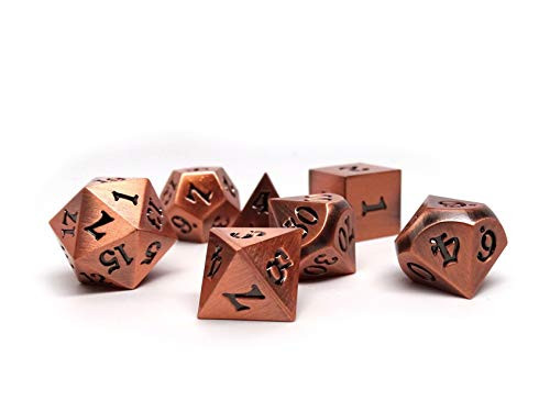 Easy Roller Dice Co. 7 Piece Legendary Metal Dice Set - Bronze Gold Silver and Copper Designs with Signature Font (Legendary Bronze)