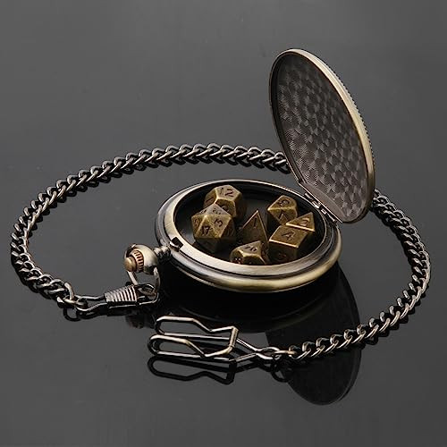 Famard 10mm Tiny DND Dice Set with Vintage Pocket Watch Shell Case Polyhedral Metal D&D Dice Set for Dungeons and Dragons RPG MTG GameRole Playing Board Games
