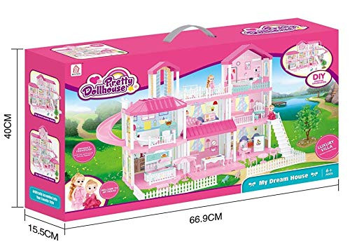 FIXSON Dollhouse Dream House with Furniture Accessories DIY Pretend Play Doll House for Girls 34567 Year Old (7 Rooms)