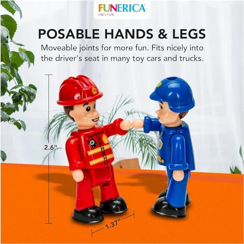 FUNERICA 10-Set Toy People Figures - Bendable Fireman Police Construction Workers Community Helpers Play Little People Toys Figurines Dollhouse Firefighter playset