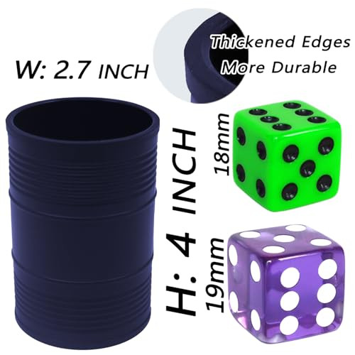 HIOHWEFH Dice Stacking Cup(Blue) Set with 4 Pcs 19mm(Purple) and 5 Pcs 18mm(Green) Standard 6 Sided Dices with Storage Bag-Magic Tricks Instruction