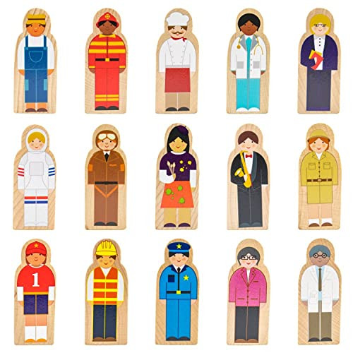 Imagination Generation Little Professionals Wooden Character Set - Cute Wood Block People Toys for Kids & Toddlers - Open Ended STEM Pretend Play & Educational Games for Children Boys & Girls (15-Pieces)