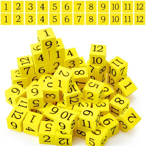 Jexine Jexine 50 Pcs Foam Numbered Dice Number Foam Dice 0.75 Inch Soft Cubes for Kids Math Educational and Learning Activities Preschool Early Development (Yellow+Blue)