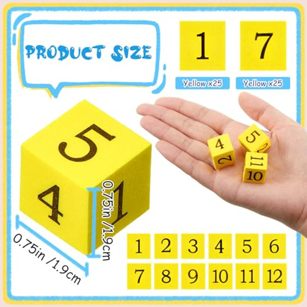 Jexine Jexine 50 Pcs Foam Numbered Dice Number Foam Dice 0.75 Inch Soft Cubes for Kids Math Educational and Learning Activities Preschool Early Development (Yellow+Blue)