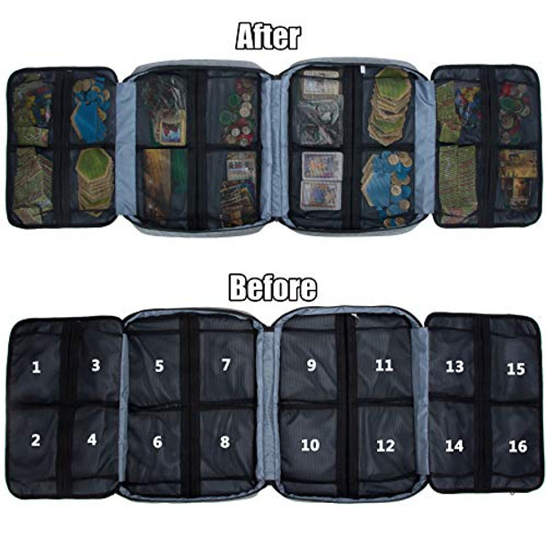 KISLANE Board Game Carrying Case with 18 Pockets for Board Games Pieces Tokens Cards and More Expandable Board Game Storage Solution for Travel Party Gathering