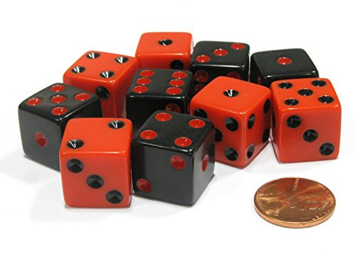 Koplow Games Set of 10 Six Sided Square Opaque 16mm D6 Dice - Inverse Black and Red by Koplow Games