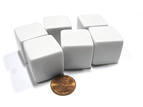 Koplow Games Set of 6 D6 25mm Blank Large Dice with Customizable Stickers - Solid White