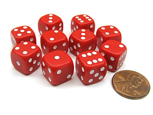 Koplow Games Pack of 10 12mm Round Edge Opaque Small Dice - Red with White Pips
