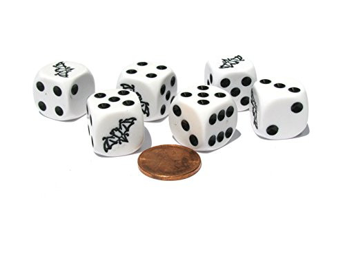 Koplow Games Set of 6 Bat 16mm D6 Round Edge Koplow Animal Dice - White with Black Pips