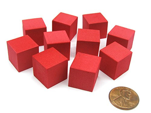 Koplow Games Pack of 10 16mm Blank Foam Dice Cubes with Square Corners - Red