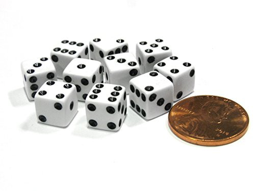 Koplow Games Set of 10 8mm Six Sided D6 Small Square Dice White with Black Pips by Koplow Games