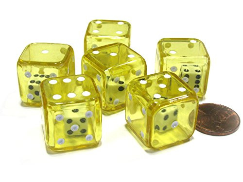 Koplow Games Set of 6 D6 19mm Double Dice 2-in-1 Dice - White Inside Translucent Yellow Die