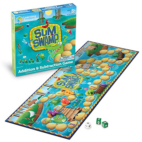 Learning Resources Sum Swamp Game Addition & Subtraction Board Game - Educational Homeschool Elementary Math Classroom Must Haves Kindergarten s for Kids Numbers for Boys and Girls