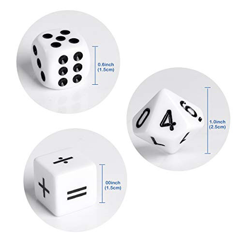 Lohoee 60Pcs Teaching Dice Acrylic Material 16mm Math Dice Games for Kids 8-12 for Teaching Classroom Supplies (Include Math OperationNumber and Dot Dice)
