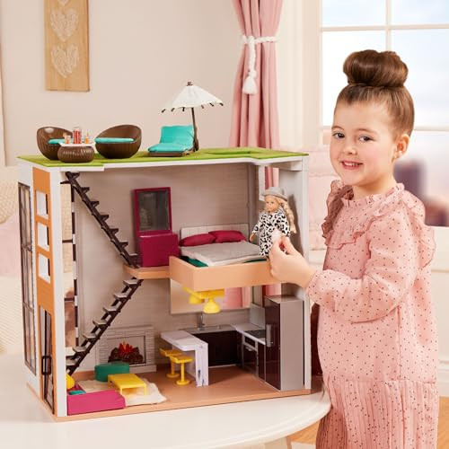 Lori Dolls – Living Room Kitchen Bedroom Outdoor Patio Loft – Dollhouse & Accessories for Mini Dolls – Playset with 6-inch Doll – 3 Furniture Sets – 3 Years +Multi ColorLO37071Z