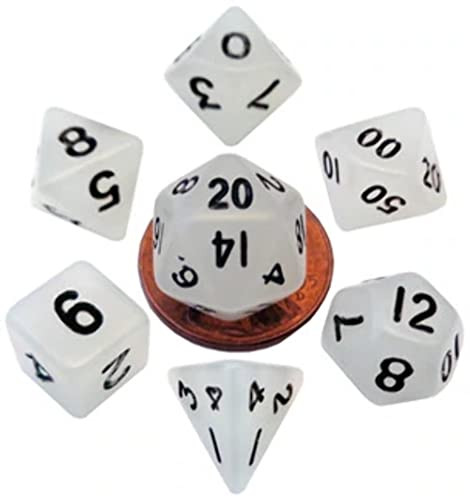 Metallic Dice Games Metallic Dice Games 7-Set Mini: 10mm: Glow CL w/BK Numbers