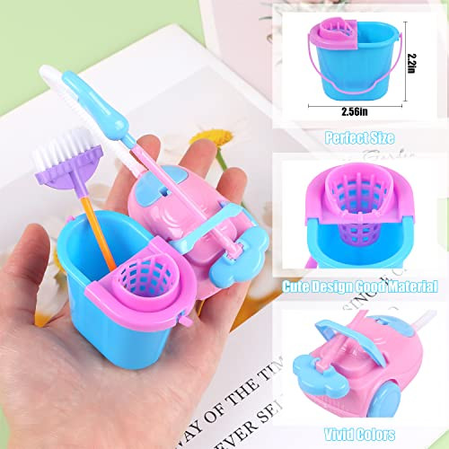 MIKIMIQI 9 Pcs Miniature Dollhouse Cleaning Supplies Mini Bucket Mop Dust Pan Brush Broom Mini Housework Cute Cleaning Supplies Tools Miniature Furniture Dollhouse Decoration Accessories