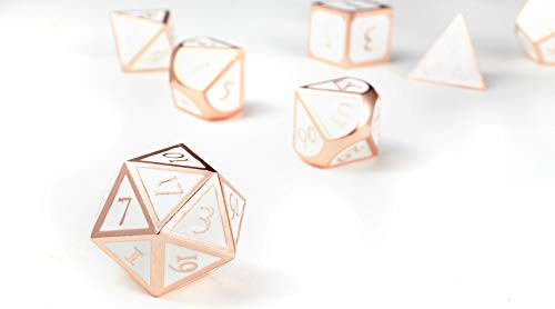 MIYUDAIS Polyhedral Metal Game Dice Rose Gold White 7pc Set for Dungeons and Dragons RPG MTG Table Games D&D Pathfinder Shadowrun