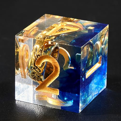 MIYUDAIS DND Dice Set Handcrafted Designer Ring Core Resin Dice 7pcs Set with Sharp Edge for Dungeons and Dragons RPG MTG Table Games D&D Pathfinder Shadowrun and Math Teaching(Blue)