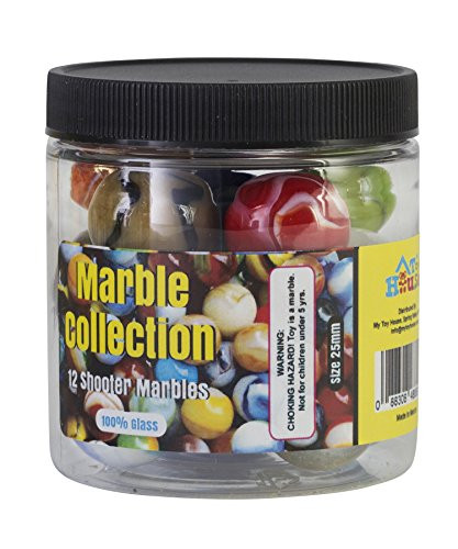 My Toy House Shooter Glass Marbles with Marble Jar For Storage Set of 12 1-inch Assorted Colors