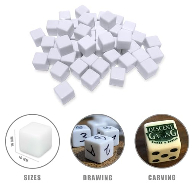 NAKIMO 100 PCS Blank White Dice 16MM Acrylic Dice Blank White Cubes with Smoothed Surface Six Sided Dice for Board Games DIY