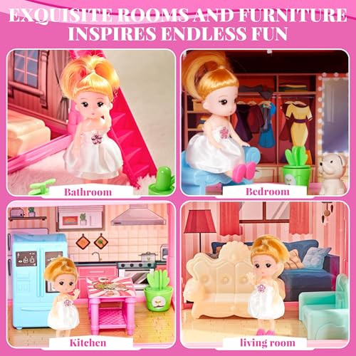 OCTERIC Doll House for Girls13 Rooms Dollhouse with Dolls Figure PuppiesFurnitures Accessories Toddler Playhouse for for 3 4 5 6 7 8 9 10 Year Old Girls Toys (Pink)