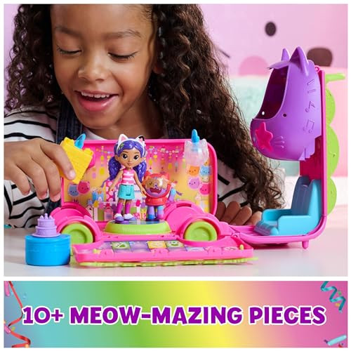 Piuess Gabby's Dollhouse Celebration Party Bus Transforming Playset with Gabby & DJ Catnip Toy Figures & Dollhouse Accessories Kids Toys for Ages 3 and Up