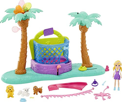 Polly Pocket Playset Bounce & Bark Puppy Park with 3-inch Polly Doll Bouncy House 2 Pets Pet Accessories & Balloons Birthday Theme
