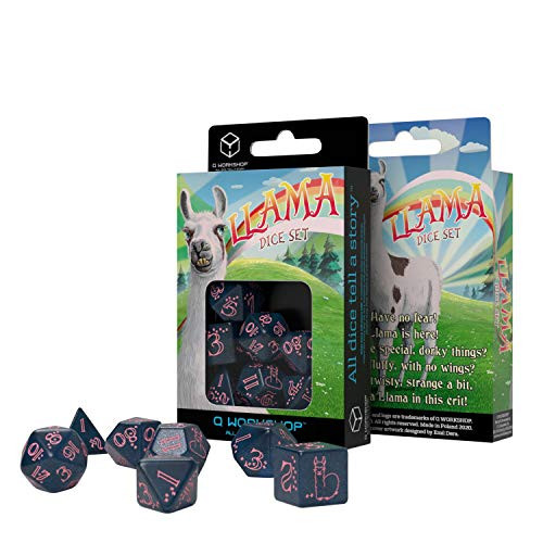 Q Workshop Sparkling Llama Dice Set (Glittering Dark Blue & Pink) (SLLA3E)
