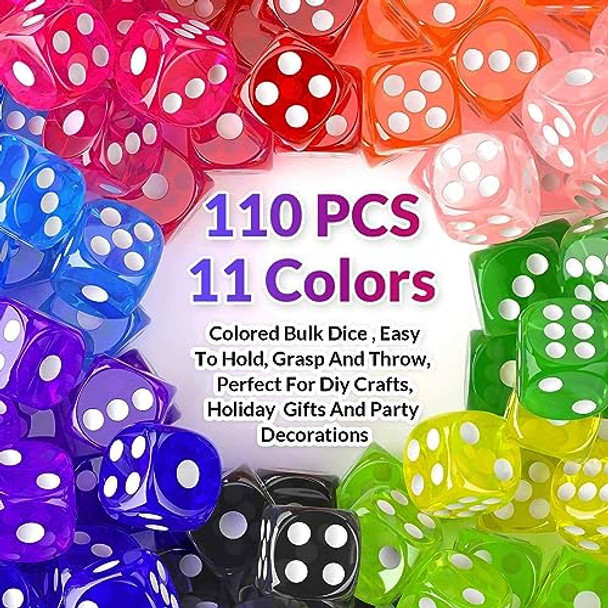 Rerdeim 110 Pieces Dice Set Colored Game Bulk Dices Colorful Dices 6 Sided Dice for Classroom Teaching Board Game Playing Rolling Small Six Sided 11 Color Red Yellow Blue Green and More