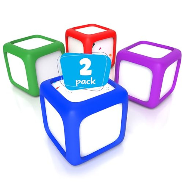 Scribbledo Dry Erase Dice Set of 4-2x2 inches Multipurpose Colorful Write On Wipe Off Dry Erase Blocks Blank Pocket Dice to Draw Letters Numbers and Much More Educational Classroom Supplies for Kids