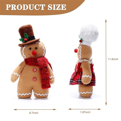 Shapeazy Gingerbread Plush Stuffed AnimalChristmas Stuffed Animal Stuffed Gingerbread Boy GirlGingerbread Man Plush Toys Christmas Decor Gingerbread Doll for Holiday Christmas Tree s (Boy+Girl)