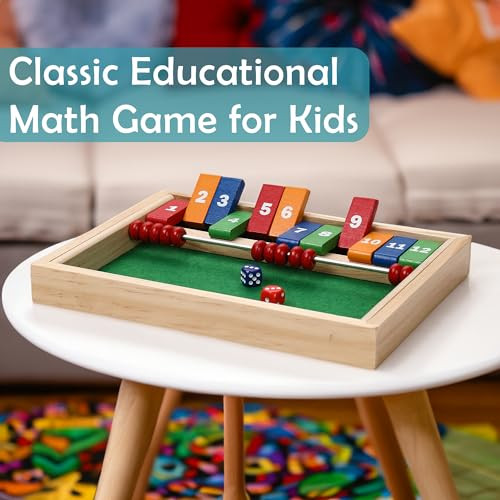 STERLING Games Kids Shut The Box Game for 2 Players Wooden Math Toy Dice Game for Kids and Small Children STEM Educational Toy for Learning Mathematics and Addition