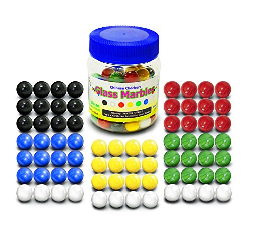 Super Value Depot Chinese Checkers Glass Marbles. Set of 72 12 Each Color. Size 9/16” (14mm) with Practical Container.
