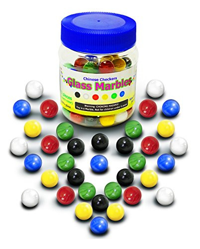 Super Value Depot Chinese Checkers Glass Marbles. Set of 72 12 Each Color. Size 9/16” (14mm) with Practical Container.