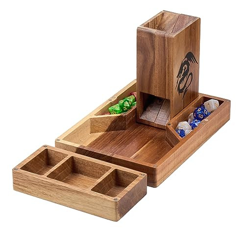 Tapeera Wooden Magnetic Dice Tower with Tray - Dungeons and Dragons Accessory - Portable Dice Roller for Tabletop RPG - DND s