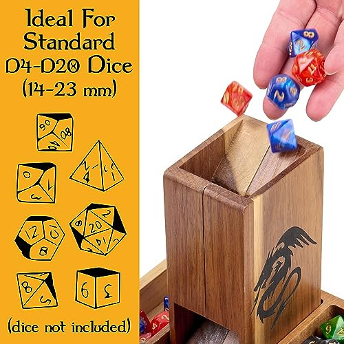 Tapeera Wooden Magnetic Dice Tower with Tray - Dungeons and Dragons Accessory - Portable Dice Roller for Tabletop RPG - DND s
