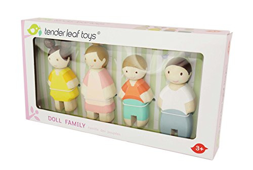 Tender Leaf Toys - The Leaf Family - 4 Pcs Wooden Family Mini Dolls Playset for Children Kids Miniature Pretend Play Dollhouse Figures Includes Parents Sibling - Age 3+