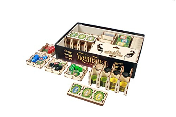 The Broken Token Game Organizer Compatible with The Castles of Burgundy - Wooden Game Organizing Box with Multiple Trays