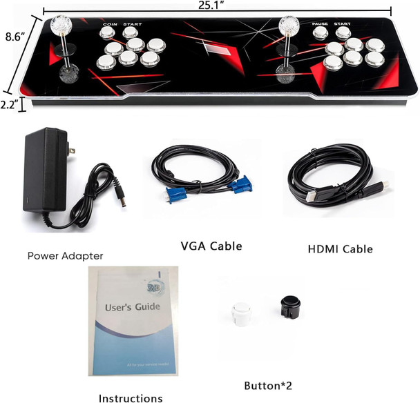 TOJASDN 【 35000 Games in 1 】 70S Pandoras Box Arcade Game Console Retro Game Machine for Home PC & TV 2-4 Players 1280X720 3D Games Search/Hide/Save/Load/Pause Games Favorite ListDouble Stick