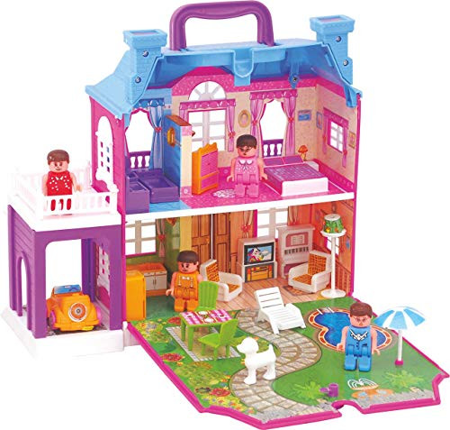 Toyzone Dream Palace Doll House(40 Pcs)-44161 Play Set with Accessories 4 Dolls with Furniture and Garden Role Play Set Age for 3 -8 Years 38 X 38 X 30 Cm Multicolor
