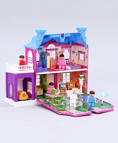 Toyzone Dream Palace Doll House(40 Pcs)-44161 Play Set with Accessories 4 Dolls with Furniture and Garden Role Play Set Age for 3 -8 Years 38 X 38 X 30 Cm Multicolor