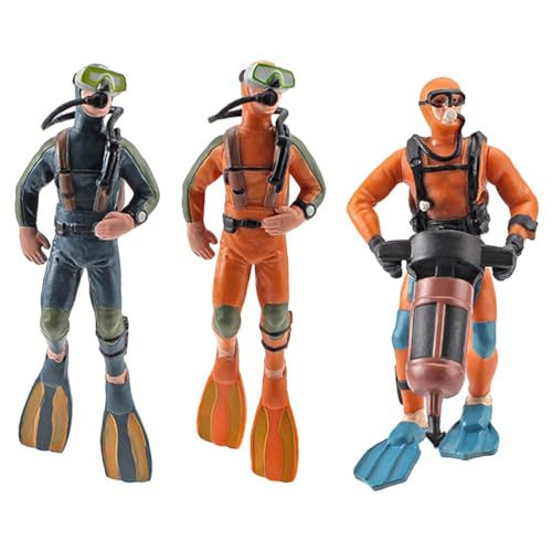 Toyvian 3pcs Mini Deep Sea Diver Figurines - Tiny Submarine Figures for Fish Tank - Realistic Diver with Hose Toy - Dollhouse Submarine Figures