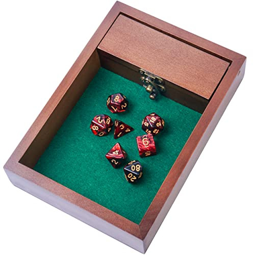 Uniqus Wooden D&D Dice Rolling Tray with Dice Storage Vault Metal Latch Secures Lid for Travel Perfect DND for DM Great for Tabletop Games Like Dungeons and Dragons 5e Pathfinder