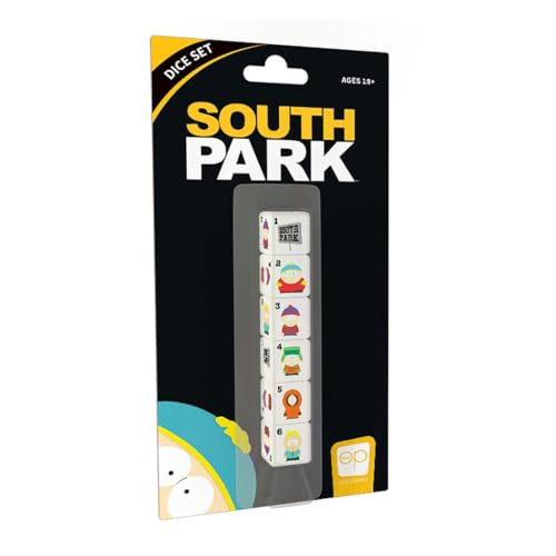 USAOPOLY South Park Dice Set Collectible d6 Dice Featuring South Park Sign Eric Cartman Stan Marsh Kyle Broflovski Kenny McCormick and Leopold Butters Stotch Officially Licensed 6-Sided Dice