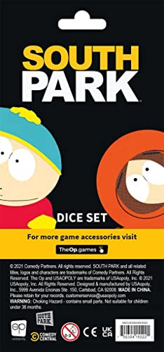 USAOPOLY South Park Dice Set Collectible d6 Dice Featuring South Park Sign Eric Cartman Stan Marsh Kyle Broflovski Kenny McCormick and Leopold Butters Stotch Officially Licensed 6-Sided Dice