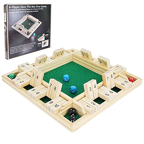 WIn SPORTS Shut The Box Dice GameWooden Board Table Math Game for 1-4 PlayersClassic Family Game with 12 Dices for Kids Adults Pub Classroom or Home(12 Inches)