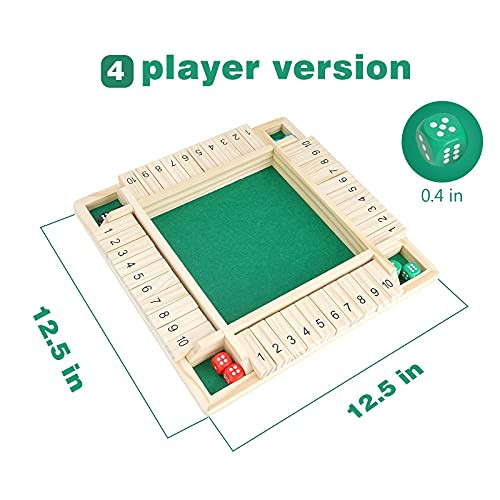 WIn SPORTS Shut The Box Dice GameWooden Board Table Math Game for 1-4 PlayersClassic Family Game with 12 Dices for Kids Adults Pub Classroom or Home(12 Inches)