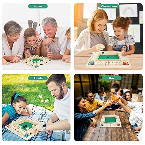 WIn SPORTS Shut The Box Dice GameWooden Board Table Math Game for 1-4 PlayersClassic Family Game with 12 Dices for Kids Adults Pub Classroom or Home(12 Inches)