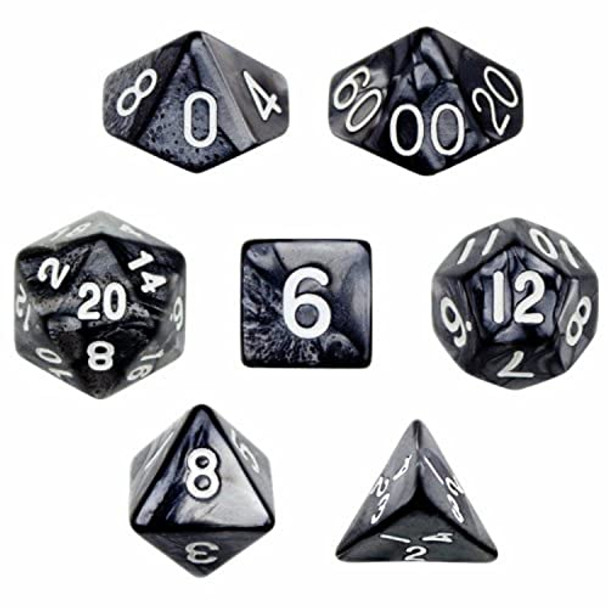 Wiz Dice 7 Die Polyhedral Dice Set - Smoke (Black Pearl) with Velvet Pouch by Wiz Dice